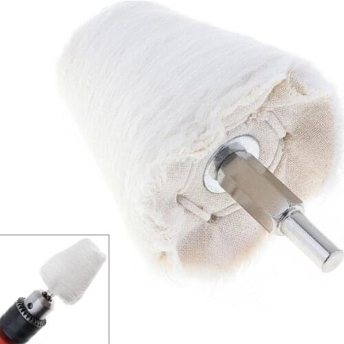Cone Shape White Cloth Polishing Wheel Mirror Polishing Buffer Cotton Pad with 6mm Shank Diameter for Surface Polishing/Grinding