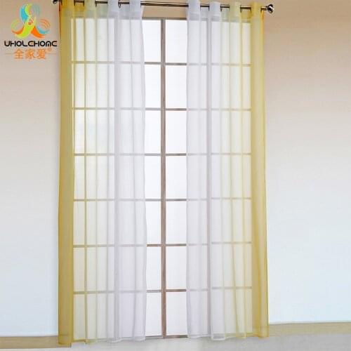 Window Treatment Curtain Color Changing Polyester Voile Hole Hook Tulle Sheer Decoration Bedroom Living Room Drape Panel 2 PCS