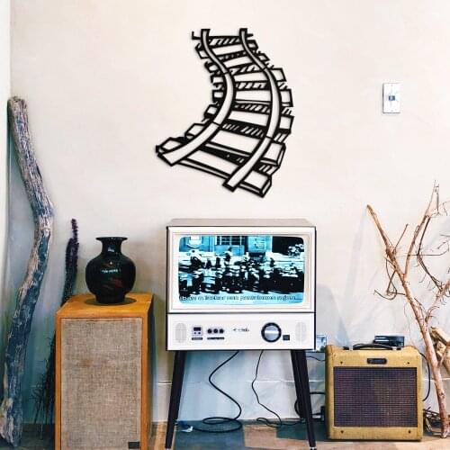 Train Rails Metal Black Decor Geometric Wall Art Decorative Large Wall Decor for Study Room Living Room Office Home Decoration