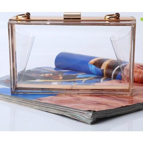 High quality Transparent Acrylic Handbag For Women Metallic Frame Chain Shoulder Bag Ladies Wedding Banquet Evening Bags