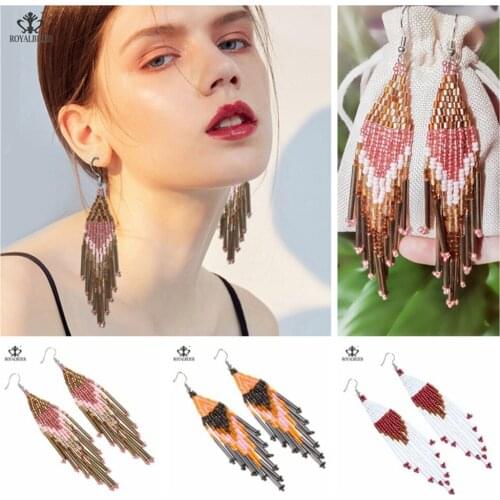 RoyalBeiery 2019 New Bohemian Pendant Earrings Long Beaded Tassel Earrings Fashion Womens Retro Earrings Multi-color Optional