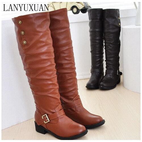 Winter Boots Real 2017 Big Size 34-43 Women Knee High Boots Sexy Chunky Round Toe Spring Autumn Shoes Less Platform 02