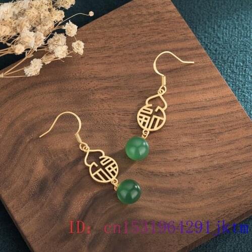 Green Jade Bead Earrings Amulet Natural Jewelry Gifts Zircon 925 Silver Chalcedony Crystal Fashion Gemstone Women