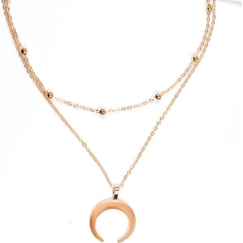 2 Layer Alloy New Moon Pendant Necklace Wholesale For Women