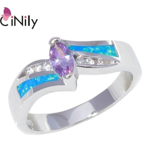 CiNily Created Blue Fire Opal Purple Stone Cubic Zirconia Silver Plated Wholesale for Women Jewelry Gift Ring Size 7-9 OJ9430