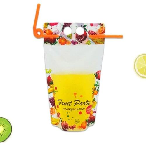 100pcs Bags+100pcs Straws 500ml Frosted Plastic Drinking Pouches Self-standing Juice Coffee Bar Handle Liquid Bags