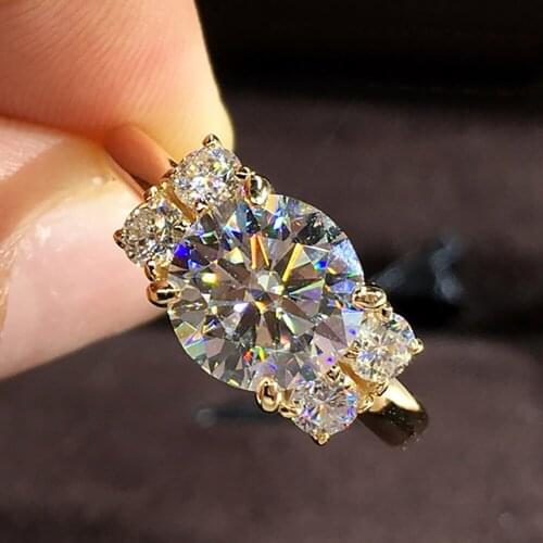 10K Au417 Yellow Gold Women Ring 5 Pcs Moissanite Diamonds 1 2 3 4 5 Carat Round Wedding Party Engagement Anniversary Ring