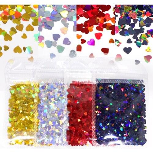 4Pcs Mixed Size Heart Shaped Glitter Sequins Nail Art Accessories Valentines Day Manicure Design Holographic Glitter Nail Flakes