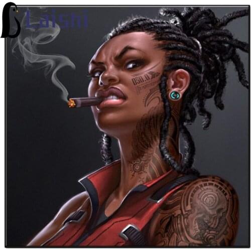 5D Diy Afro queen, African woman smoking round diamond painting cross stitch diamond embroidery home decoration new year gift