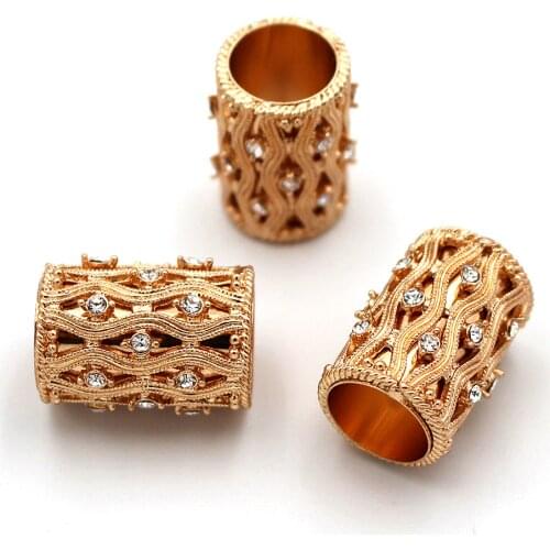 African Spacer Beads Hollow Connector Big Hole Tube Beading Paved Rhinestone Findings DIY for Nigerian Men Women Wedding Jewelry
