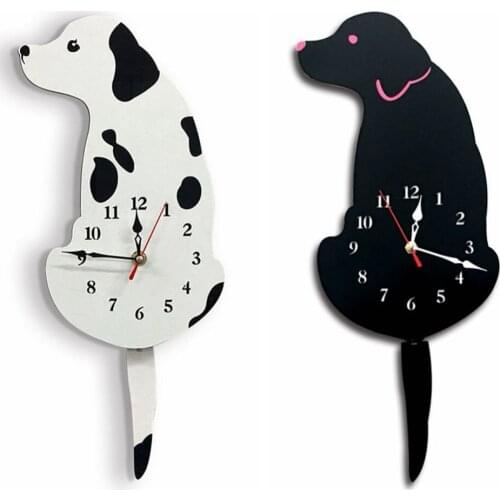 Acrylic Clocks Wall Stickers Creative Cartoon Dog Tail Movement Wall Clock Stick Way Silence Wall Hanging Clocks Home Decor 1pc