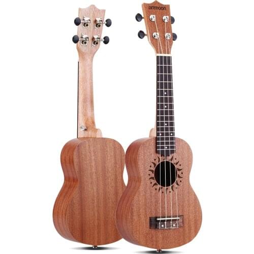 Ammoon 21" Acoustic Ukulele Uke High Quality Sapele Ukelele 15 Fret 4 Strings Instrument Rosewood Semi Closed Okoume