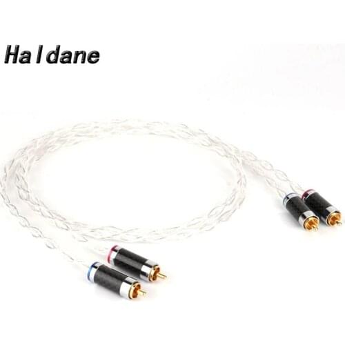 Haldane Pair HIFI Single Crystal Silver Audio Cable RCA to RCA Interconnect Cable with Carbon Fiber RCA plug for Amplifier CD