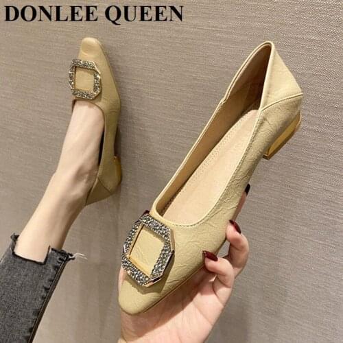 Brand Metal Square Buckle Flats Shoes Women Slip On Ballet Casual Loafers Female Soft Ballerinas Low Heels Dress Shoes Chaussure