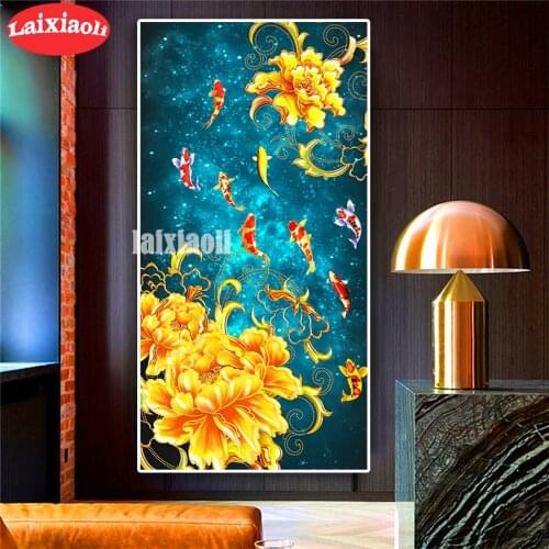 Large 5D Diamond Mosaic Koi Cross Stitch DIY full square Diamond Embroidery Diamond Painting gifts mosaic rhinestone home decor