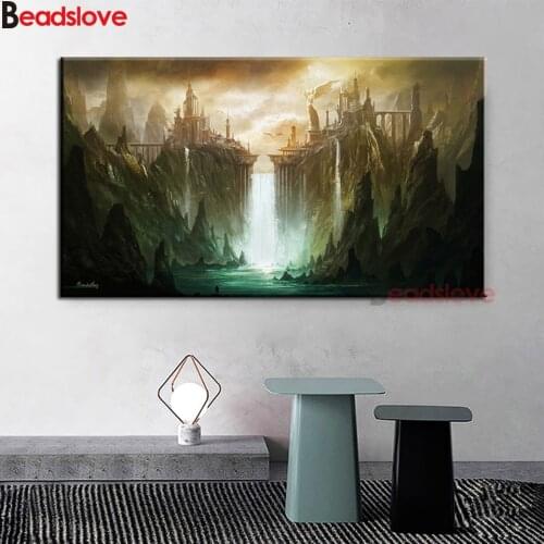 Large 5D DIY square round Diamond painting waterfall castle Cross Stitch Diamond Embroidery Pattern Rhinestone