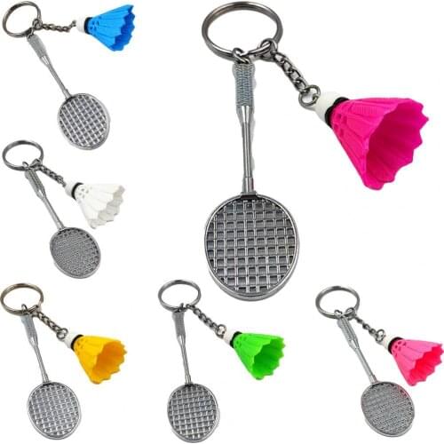 2Pcs Key Rings Badminton Pendant Decorations Alloy badminton racket Three-dimensional Keychain for Shuttlecock Souvenir Prizes