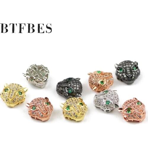 BTFBES 4pcs Green eyed Cat leopard head Pendant charm Mens bracelet making DIY Jewelry Copper beads Metal discovery create Bead