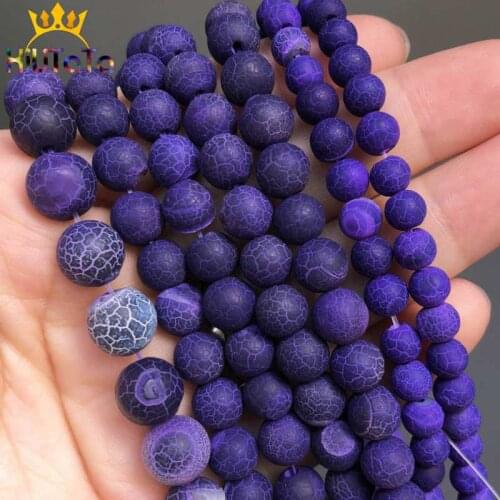 Natural Stone Beads Frost Purple Cracked Dream Fire Dragon Veins Agates Onyx Beads For Jewelry Making DIY Bracelet 15‘’ 6/8/10mm