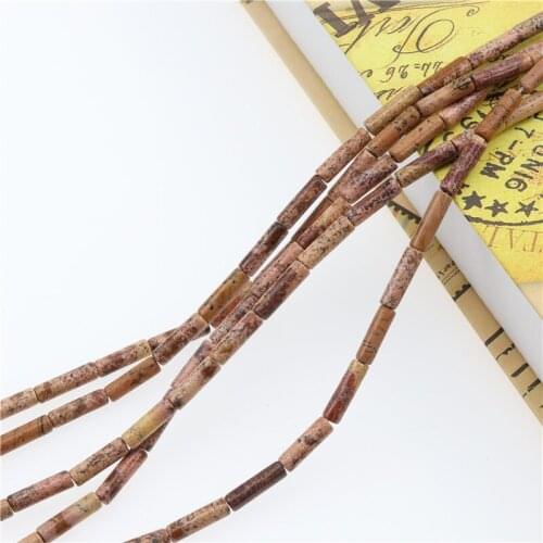 4x13mm Natural Picture Jasper Beads Column Cylinder Tube Loose Gemstone Beads for Jewelry Making Strand 15 Inch (28-30pcs)