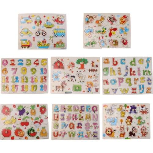 Alphabet Numbers Wooden Peg Puzzles Baby Toddler Preschool Educational Toy Gift Kids Montessori Board Games Toys for Children