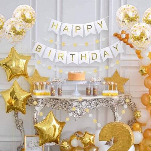 Happy Birthday Banner garland Confetti balloon 1st first 10th 16th 18th 20th 21st 30th 40th 50th 60th Decoration favor backdrop