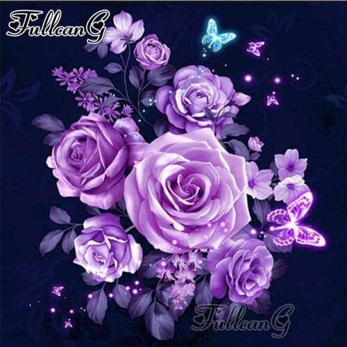 FULLCANG Purple butterfly flowers full square round diamond painting diy diamond mazayka embroidery sale home decor FC3187