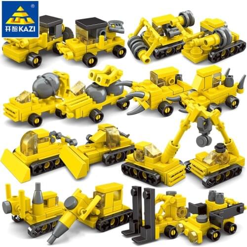 KAZI 8pcs/lot City Engineering Series Construction Truck Excavators Cranes Building Blocks Toys