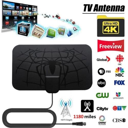 1180 Miles 4K Digital HDTV Indoor Antenna With Amplifier Signal Booster TV Radius Surf HD Antennas Aerial Black