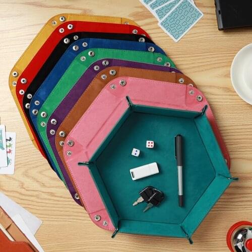 23x23cm PU Leather Folding Hexagon Dice Tray Club Dice Storage Tray Key Desktop Storage Box Storage Box with 9 Colors