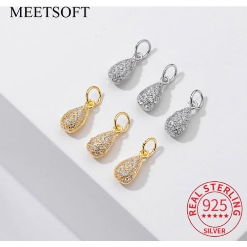 MEETSOFT Trendy S925 Sterling Silver Water Drop Zircon Charms of DIY Handmade Making Finding Fine Jewelry Necklace Accessory