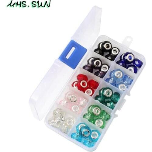 MHS.SUN Big Hole Glass Beads Kits Box For DIY Bracelet Necklace Glass Bead Loose Beads New Colorful Jewelry Making