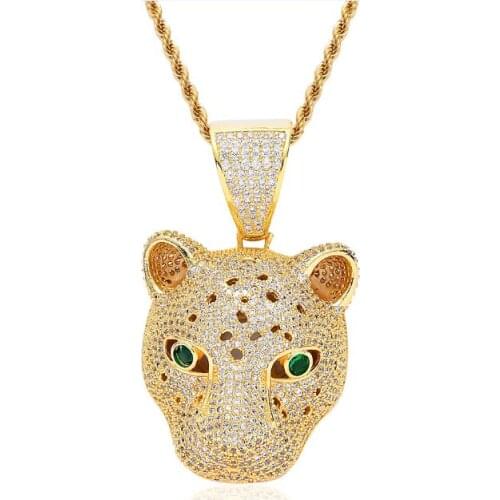 Fashion Hip Hop Jewelry Iced Out Bling Punk Rock Party Leopard Head Pendant Necklace Micro Pave Zircon Gift for Man and Women