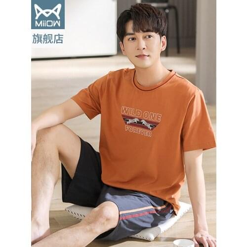 Modale mens summer short sleeve shorts and plus-size can go out pajamas pullover personality loose home wear men