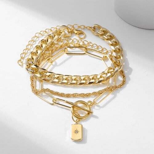 New 3pcs Chains Thick Chain Personality Bracelet Creative Gold Multi-layer Chain Bracelet Set Women Fashion Jewelry Accessory