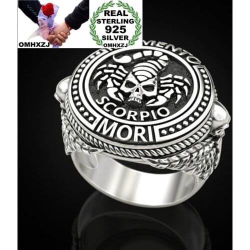 OMHXZJ Wholesale RR1377 European Fashion Fine Man Male Party Birthday Wedding Gift Vintage Punk Scorpio 925 Sterling Silver Ring