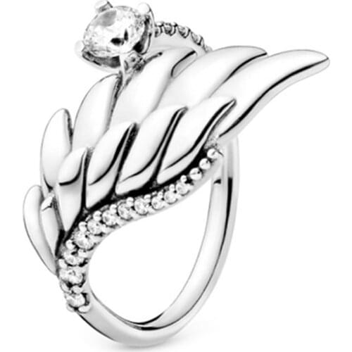 Factory wholesale 2021 new 925 silver angel wings ring 1:1 high quality original logo ladies DIY popular jewelry gifts