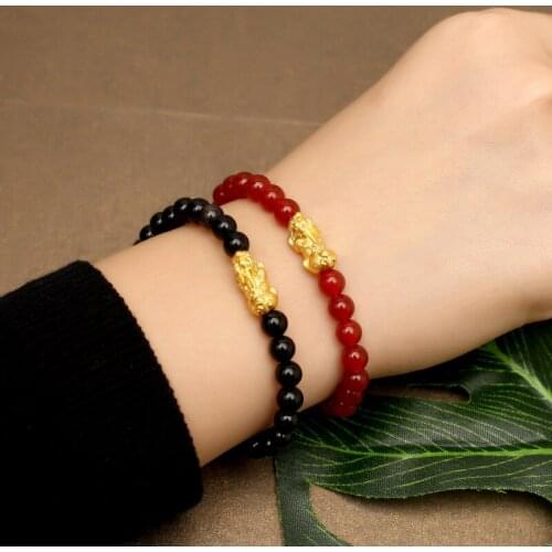 Couple Golden Pi Xiu Bracelet Anniversary Lovers' Day Fashion Luxury Double Glass Bead Round Loose Bead High Quality Brand