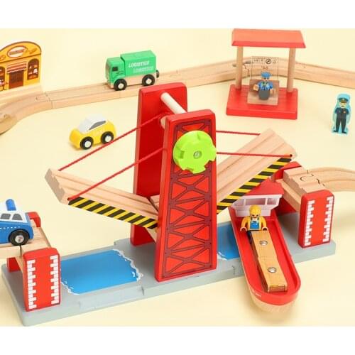 Lifting big suspension bridge compatible brand wooden track small train track bridge accessories track scene educational toys