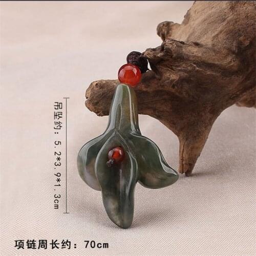 Natural Agate Hand-carved Magnolia Flower Pendant Fashion Boutique Jewelry Men and Women Green Agate Necklace Gift
