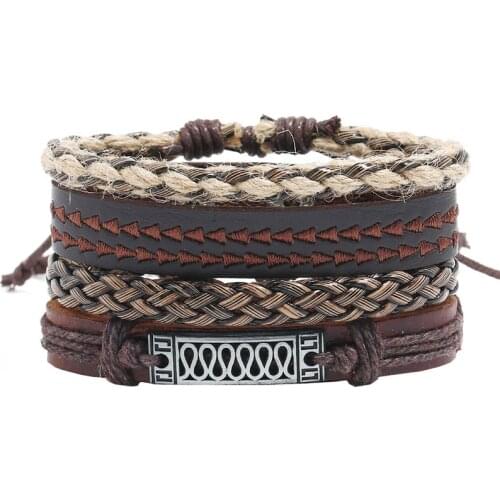 Punk Style Simple Retro Braided Bracelet for Men Hand Charm Weaved Rope Leather Bracelet Multi-layer set Bracelet Wristband
