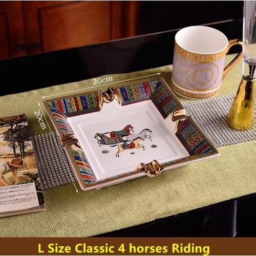 Luxury Classic 4 horse Bone China Ceramic Cigar Ashtray Porcelain Cigar Ash Tray 3 size For Home/Office/Hotel/KTV room free ship