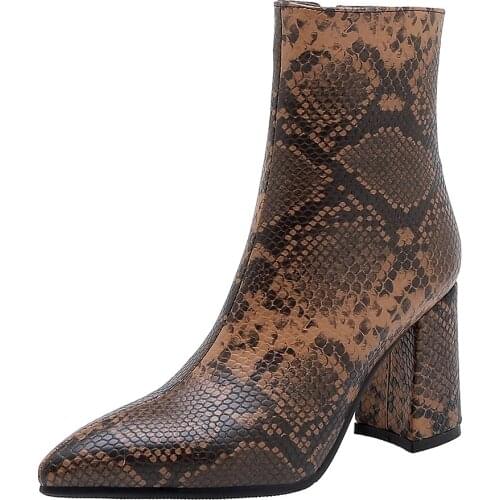 Winter for woman new fashion sexy Pointed toe shoes Zipper Snakeskin Over the knee boots Chunky heels concise Ankle boots 32-42