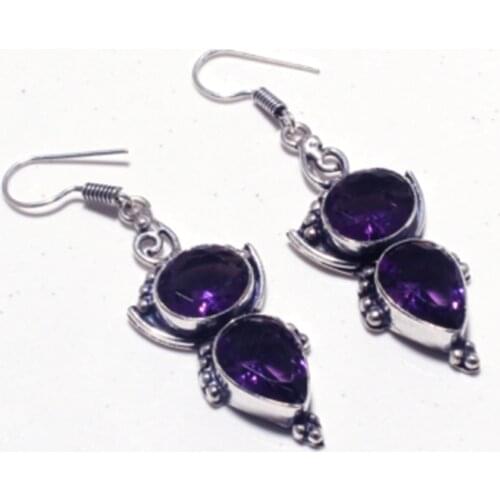 Amethysts Silver Overlay on Copper Earrings Hand made Women Jewelry Gift