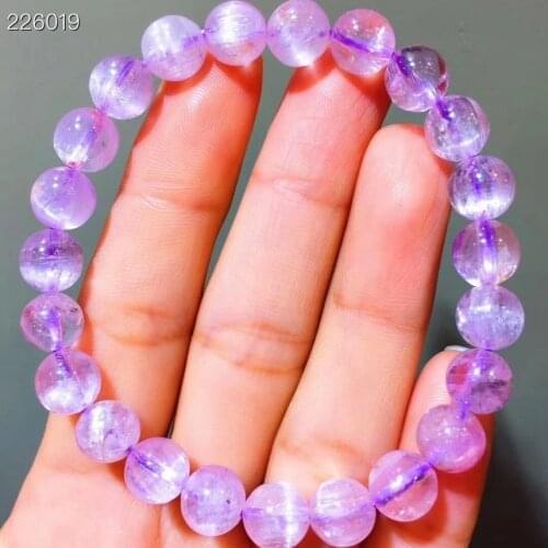 Certificate Natural Purple Kunzite Quartz Clear Round Beads Bracelet 8mm Cat Eye Women Men Rare Powerful Energy AAAAAA