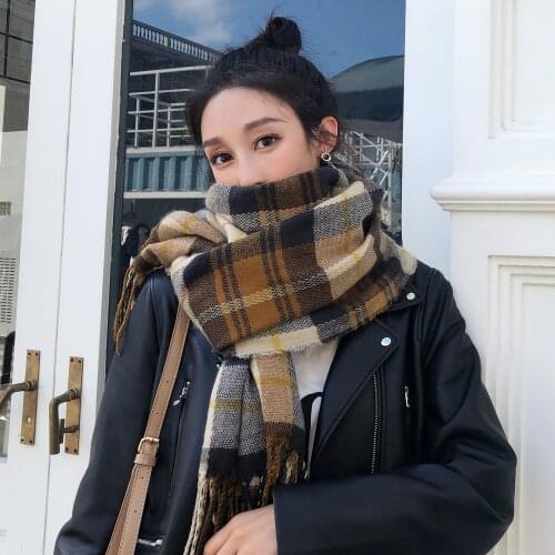Season Small Fresh Lattice Shawl Scarf Student Clothes Build Trend Keep Warm
