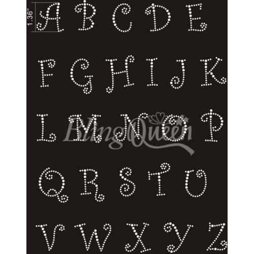 BlingQueen 25PCS/LOT Hot Fix Rhinestone Transfers Alphabets Design