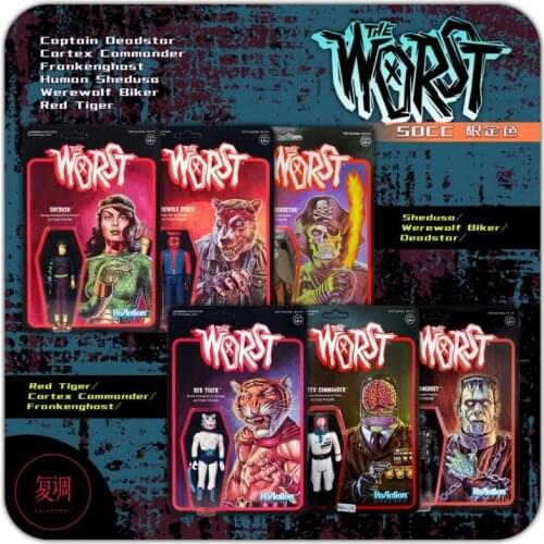 Super7 The Worst Sdcc Werewolf Biker Human Shedusa Red Tiger Frankenghost Hang Card Toy Action Figures Toys for Children Gift