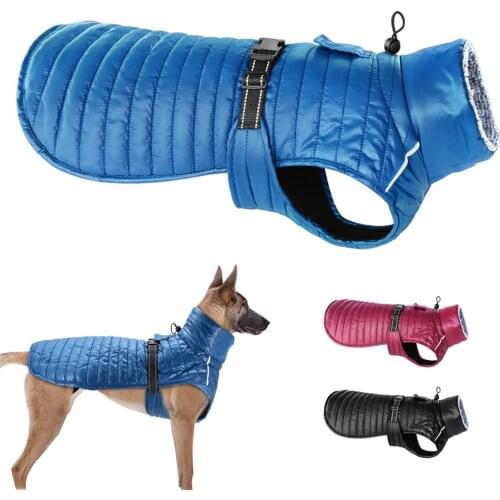 Reflective Dog Vest Clothes Warm Winter Dogs Jacket Coat With Fur High Collar Pet Clothing Cloak For Large Dogs Labrador L-5XL
