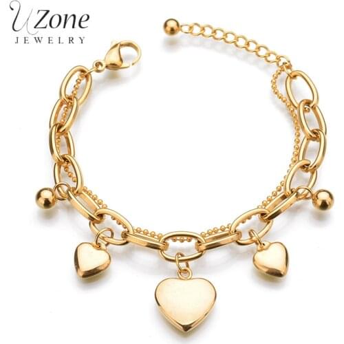 Trendy Multilayer Chain Heart Gold Color CuffStainless Steel Family Bracelets For Women Gift Drop Ship